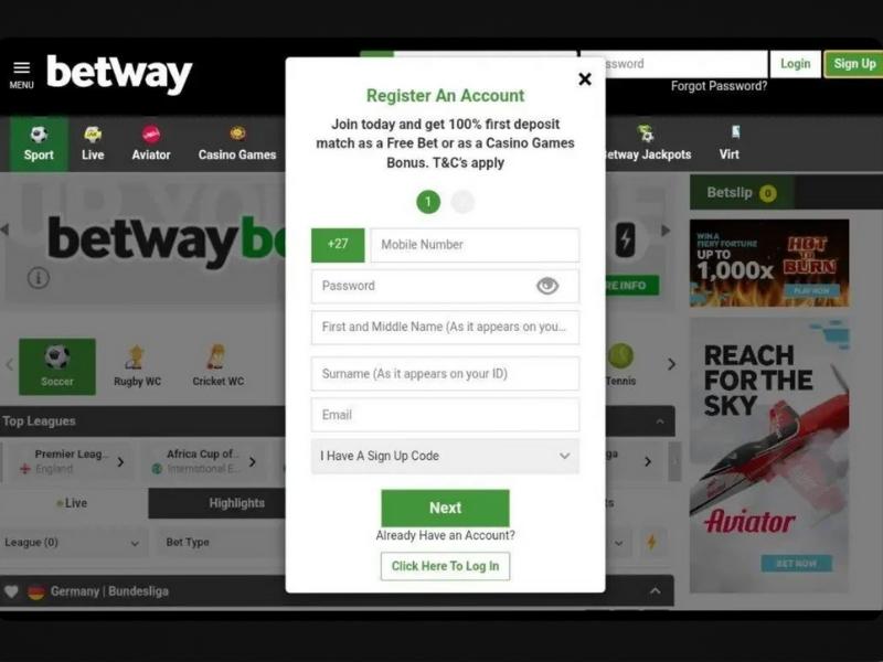 Registration at Betway Casino