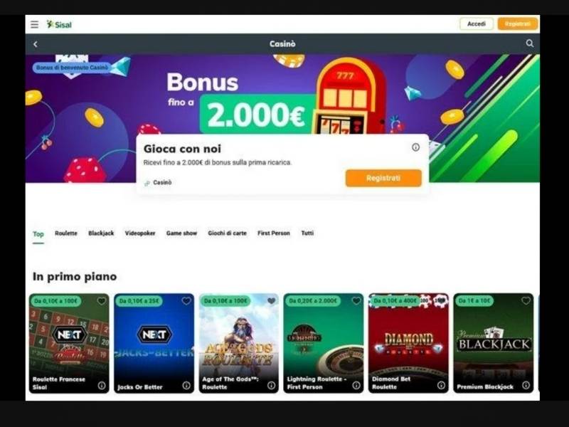 make a deposit at Sisal casino